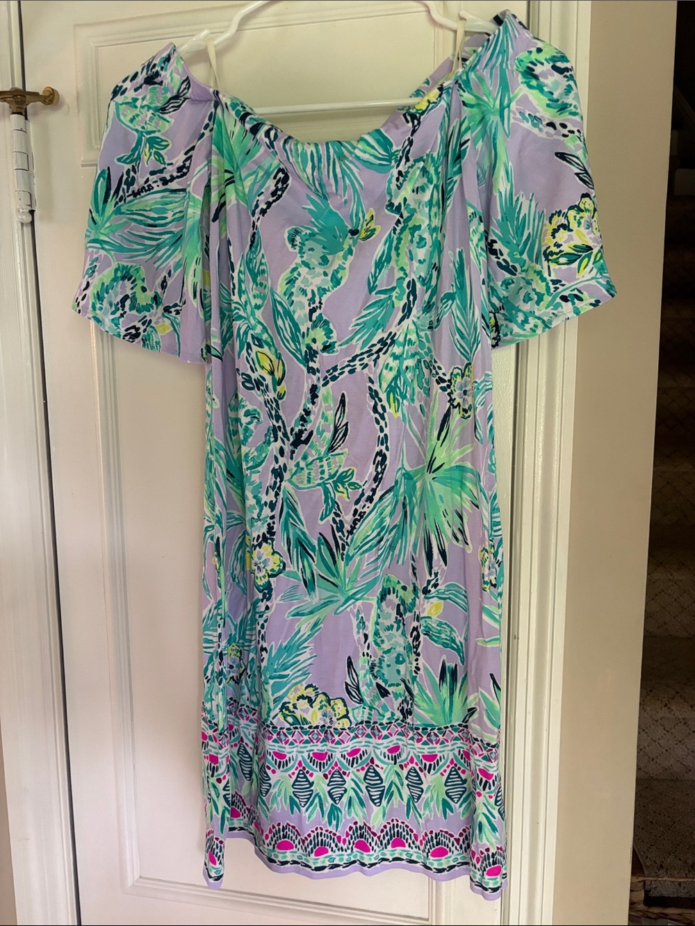 Lilly Pulitzer Lavender Midi Dress with Aqua & Teal Leaf Print